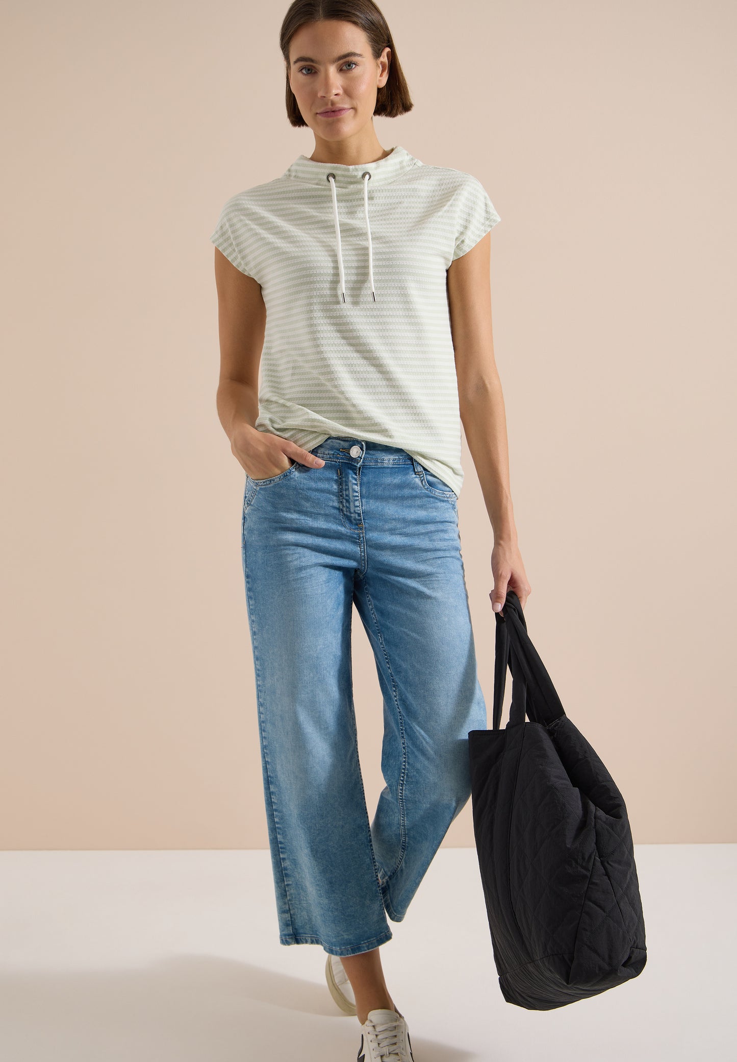 CECIL - T-Shirt mit Funnel Neck und Streifen - Farbe: raw matcha lime