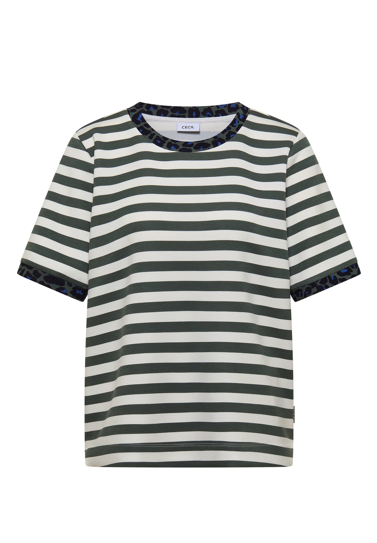 CECIL - T-Shirt mit Rundhals und Leo-Details - Farbe: dried olive green