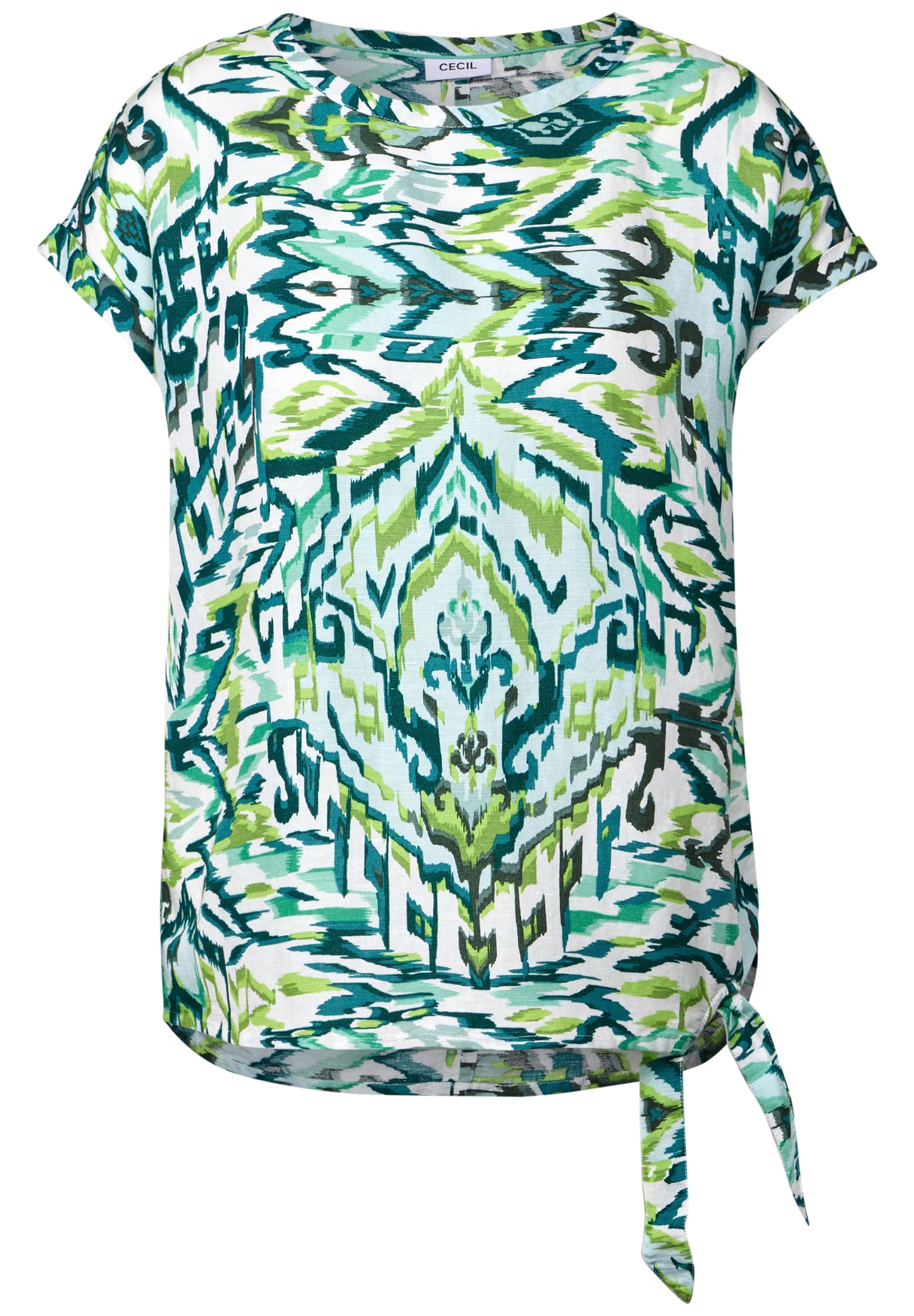 CECIL Gemusterte Leinenmix Bluse - Farbe: green lagoon