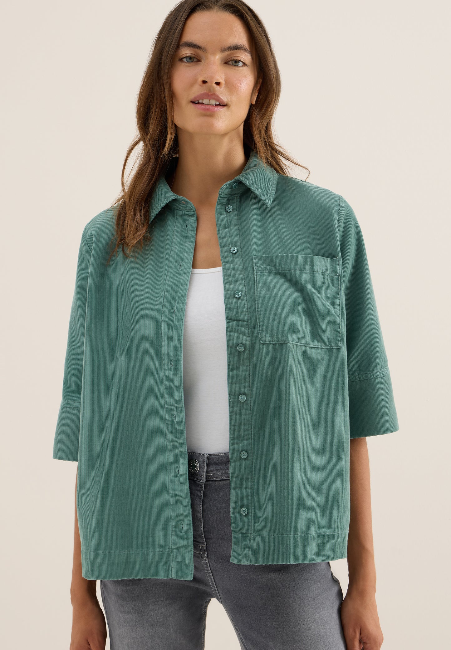 CECIL Cord Hemdbluse - Farbe: jewel green