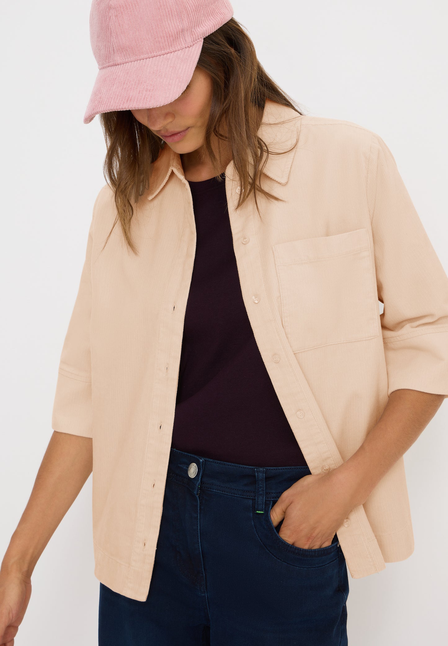 CECIL Cord Hemdbluse - Farbe: oat milk beige