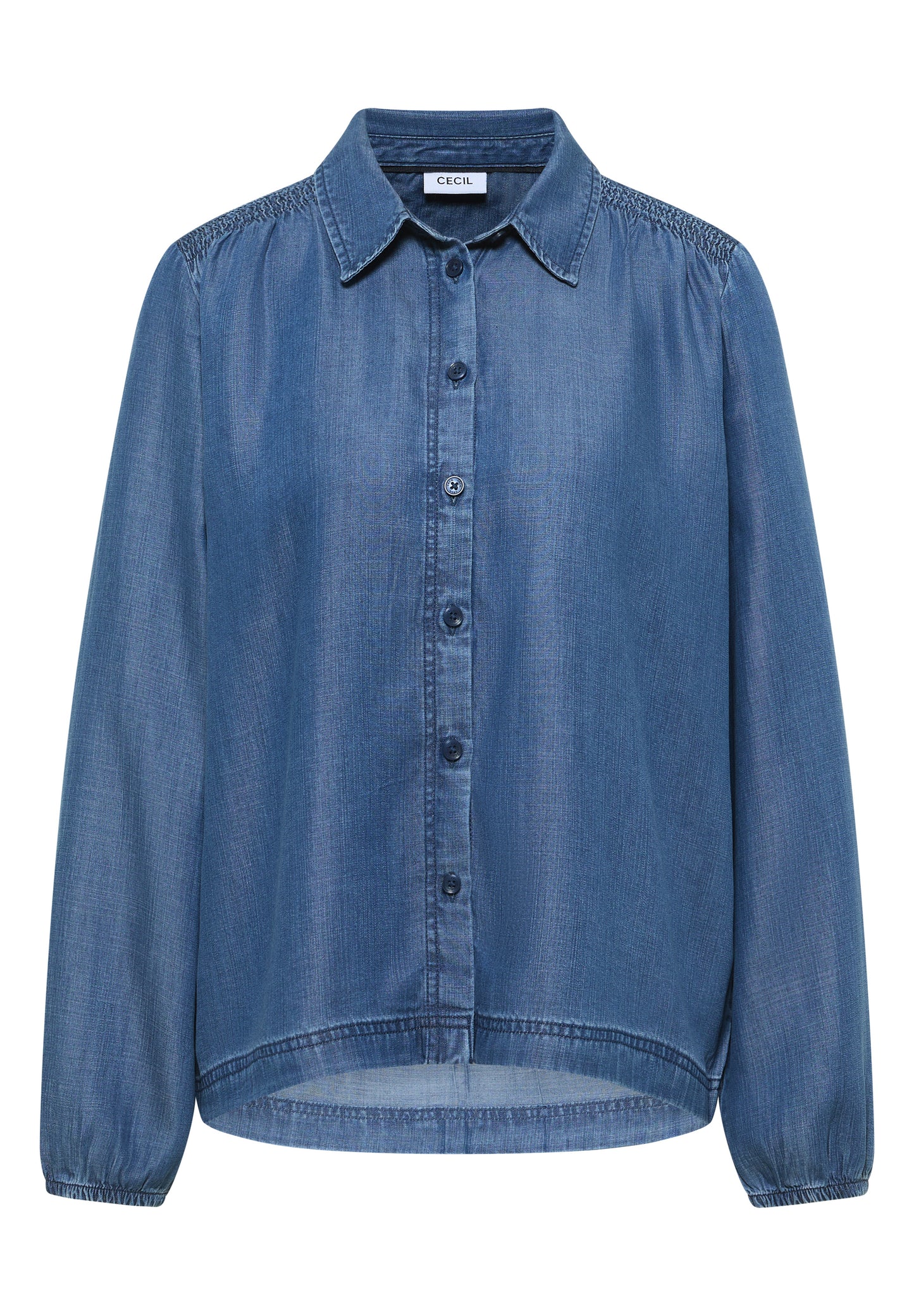 CECIL - Lyocellbluse mit Smockdetail - Farbe: mid blue wash