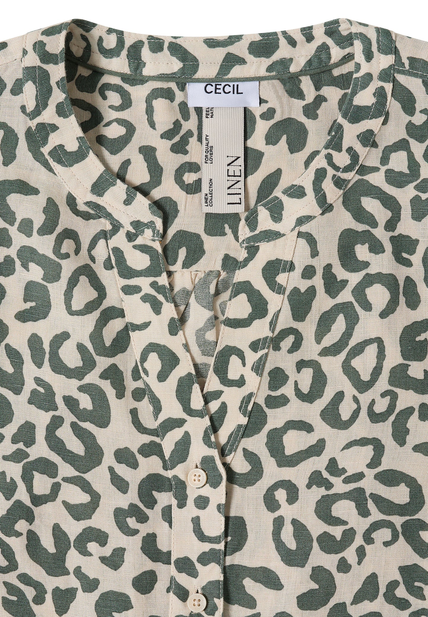 CECIL - Bluse mit Leo-Muster aus Leinenmix - Farbe: macadamia beige