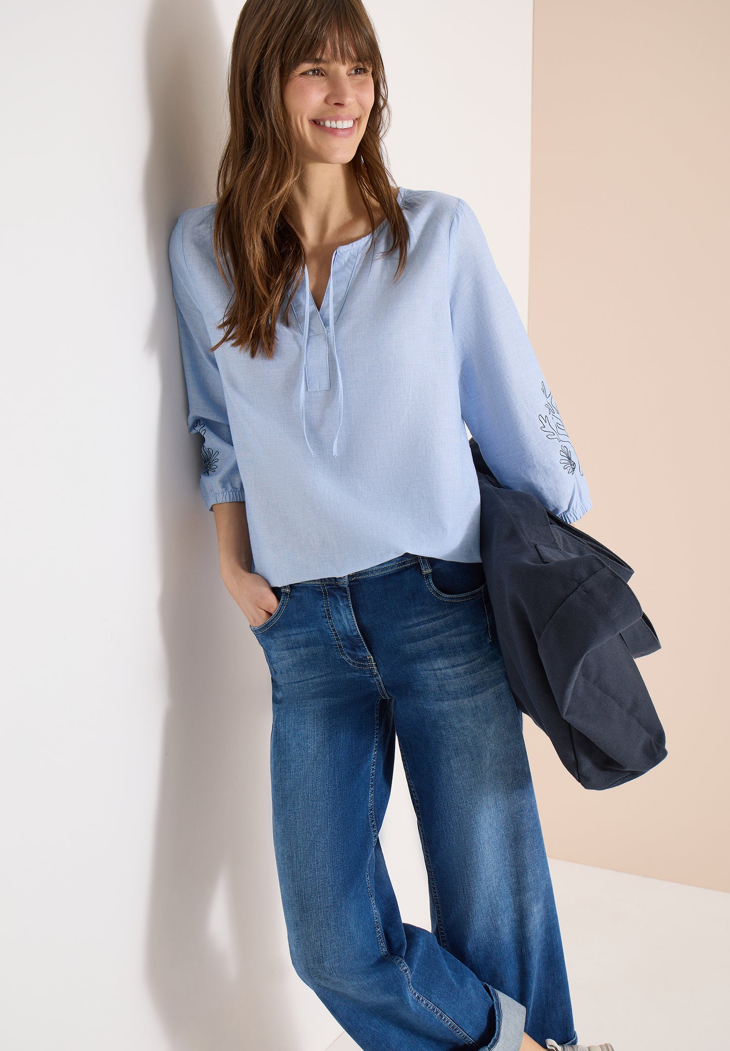CECIL - 3/4-Arm Bluse mit Stickerei - Farbe: blouse blue