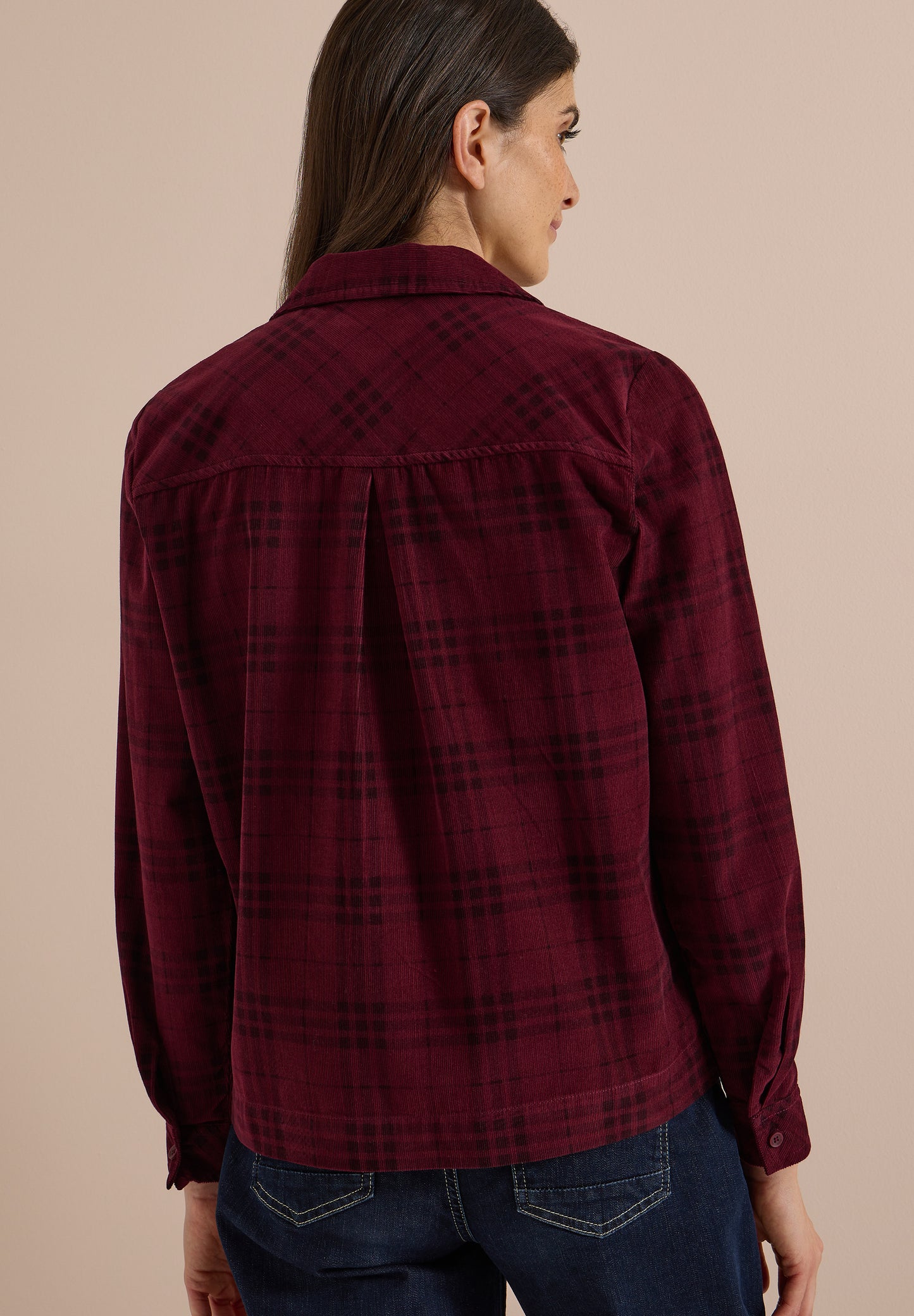 CECIL - Langarm Hemdbluse mit Karomuster - Farbe: berry red