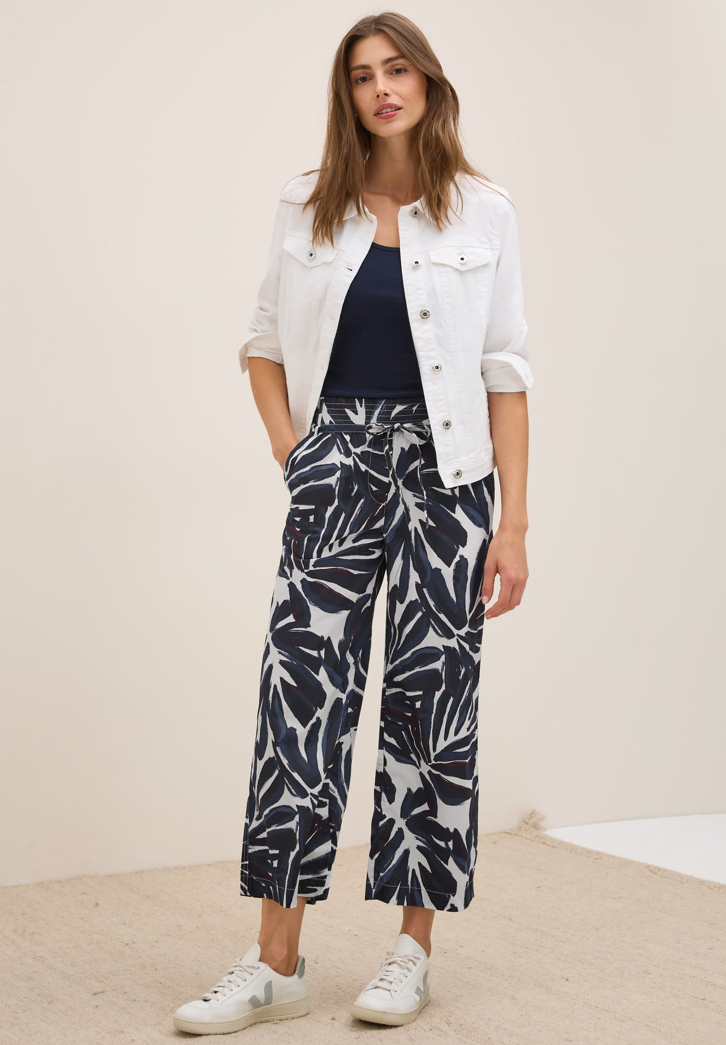 CECIL Gemusterte Wide Leg Hose - Farbe: urban dark blue