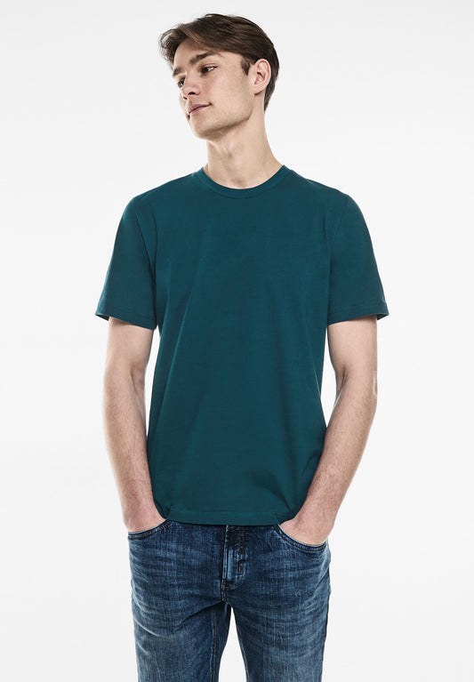 Street One MEN - Herren Basic T-Shirt in Unifarbe - lagoon green