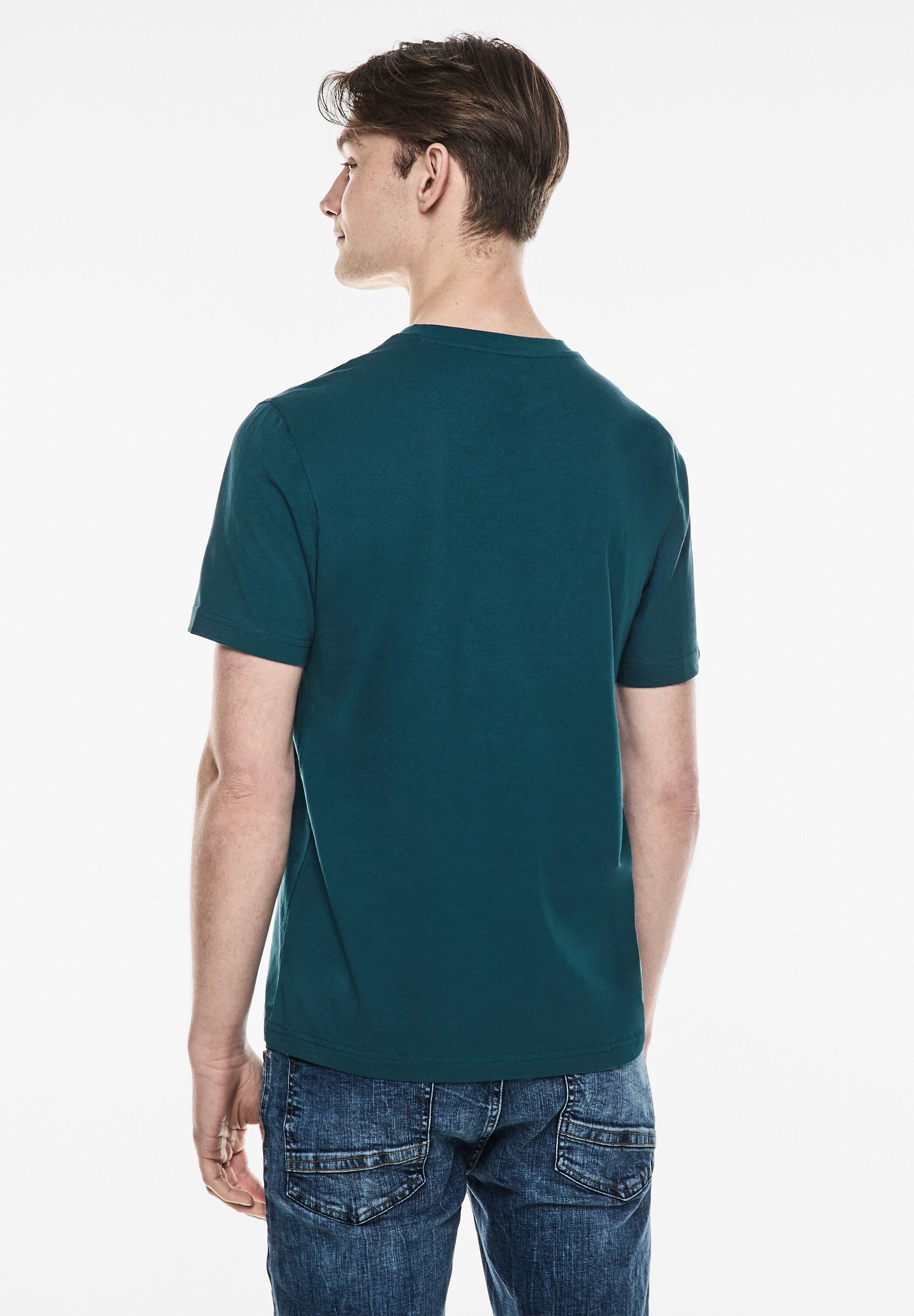 Street One MEN - Herren Basic T-Shirt in Unifarbe - lagoon green