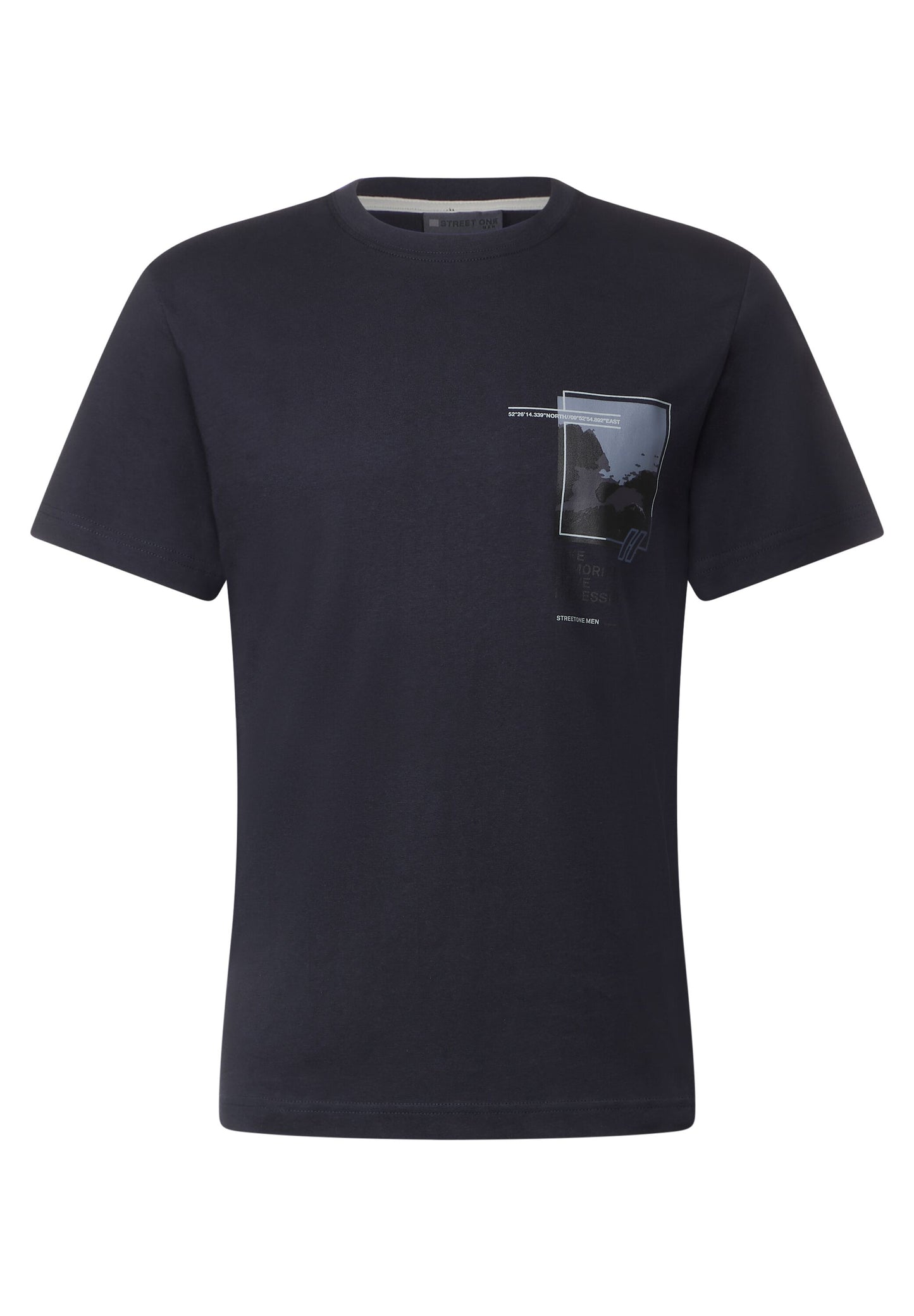 Street One MEN - Herren T-Shirt mit Brustprint - dunkelblau