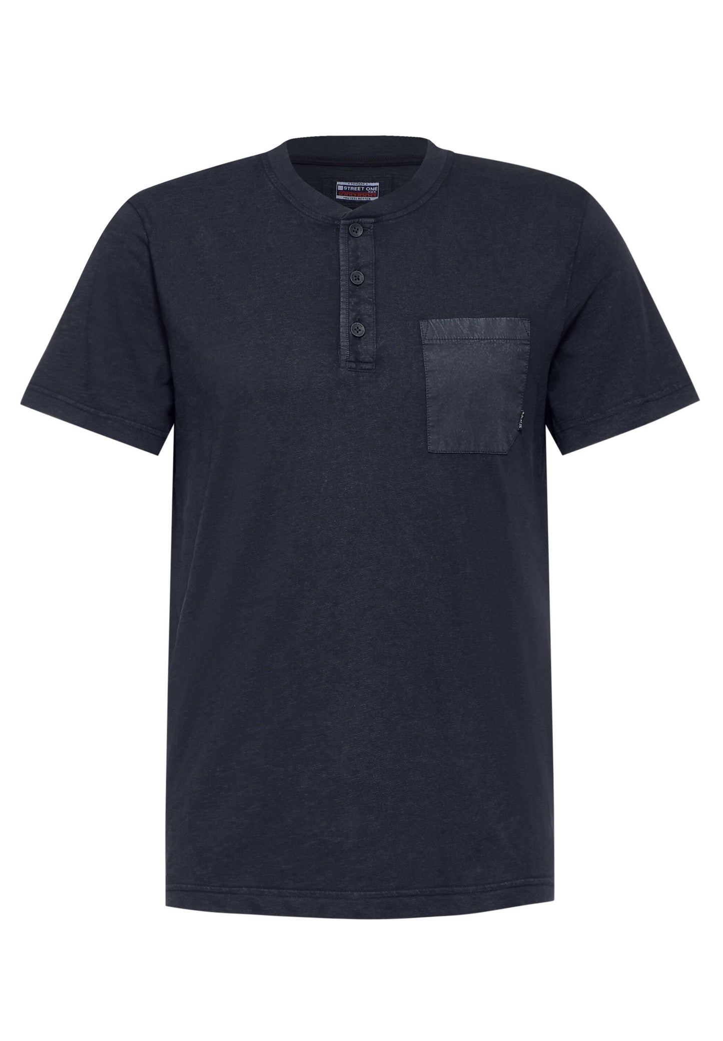 Street One MEN - Herren Garment dye Henley Shirt - dark maritime blue