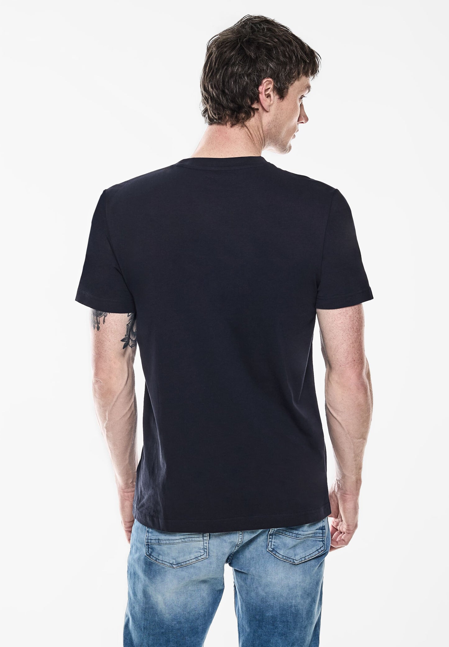 Street One MEN - Herren T-Shirt mit Chestprint - dark maritime blue