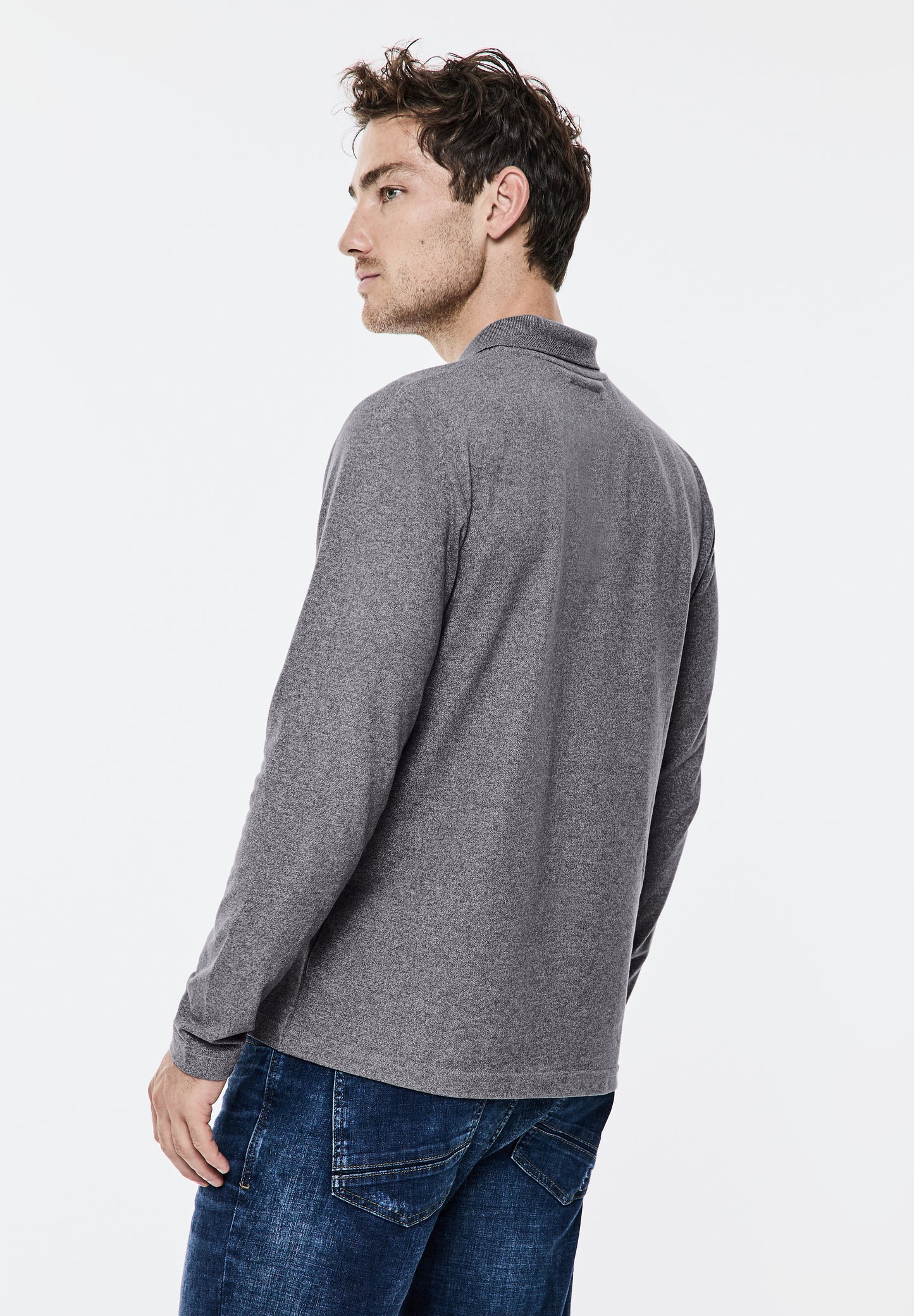 Street One MEN Pique-Langarmpolo - Farbe: steel grey