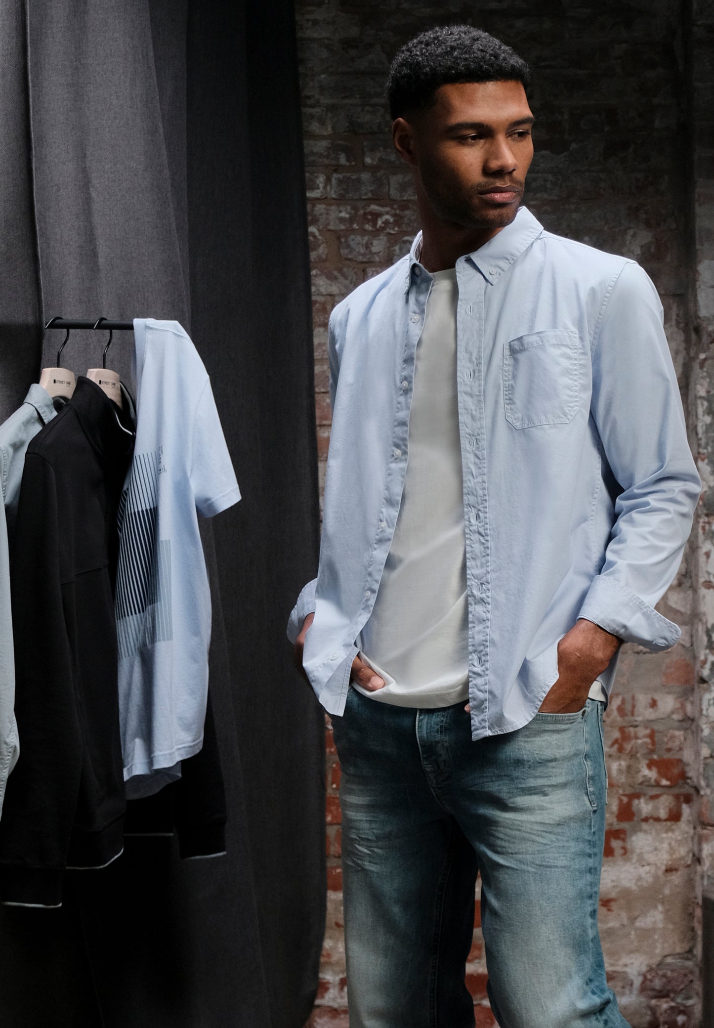 Street One MEN Popeline Stretch Hemd - Farbe: soft blue