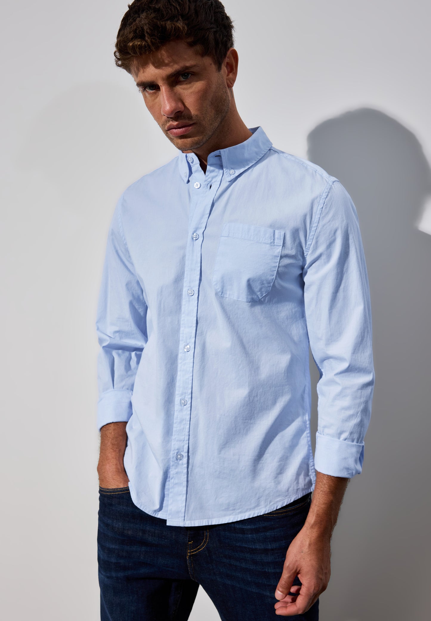 Street One MEN Popeline Stretch Hemd - Farbe: soft blue