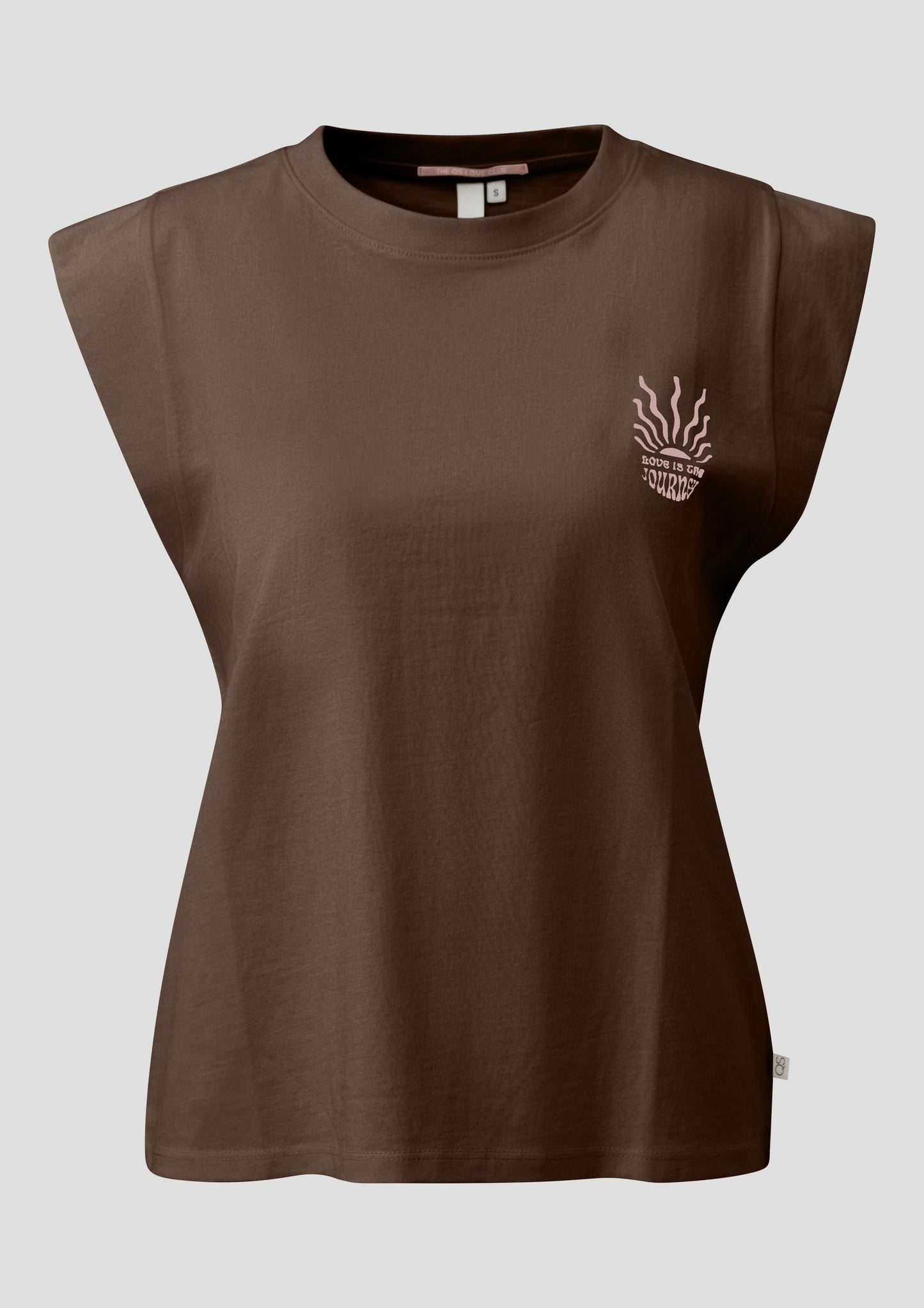 QS - Baumwollshirt mit kleinem Print - Farbe: Dunkelbraun