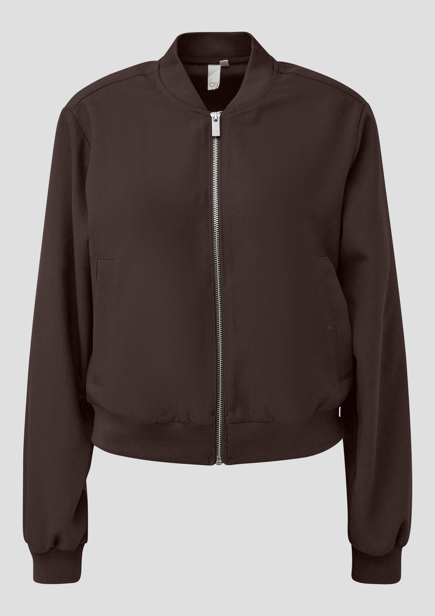 QS - Leichte Blousonjacke mit Rippbündchen - Farbe: Dunkelbraun