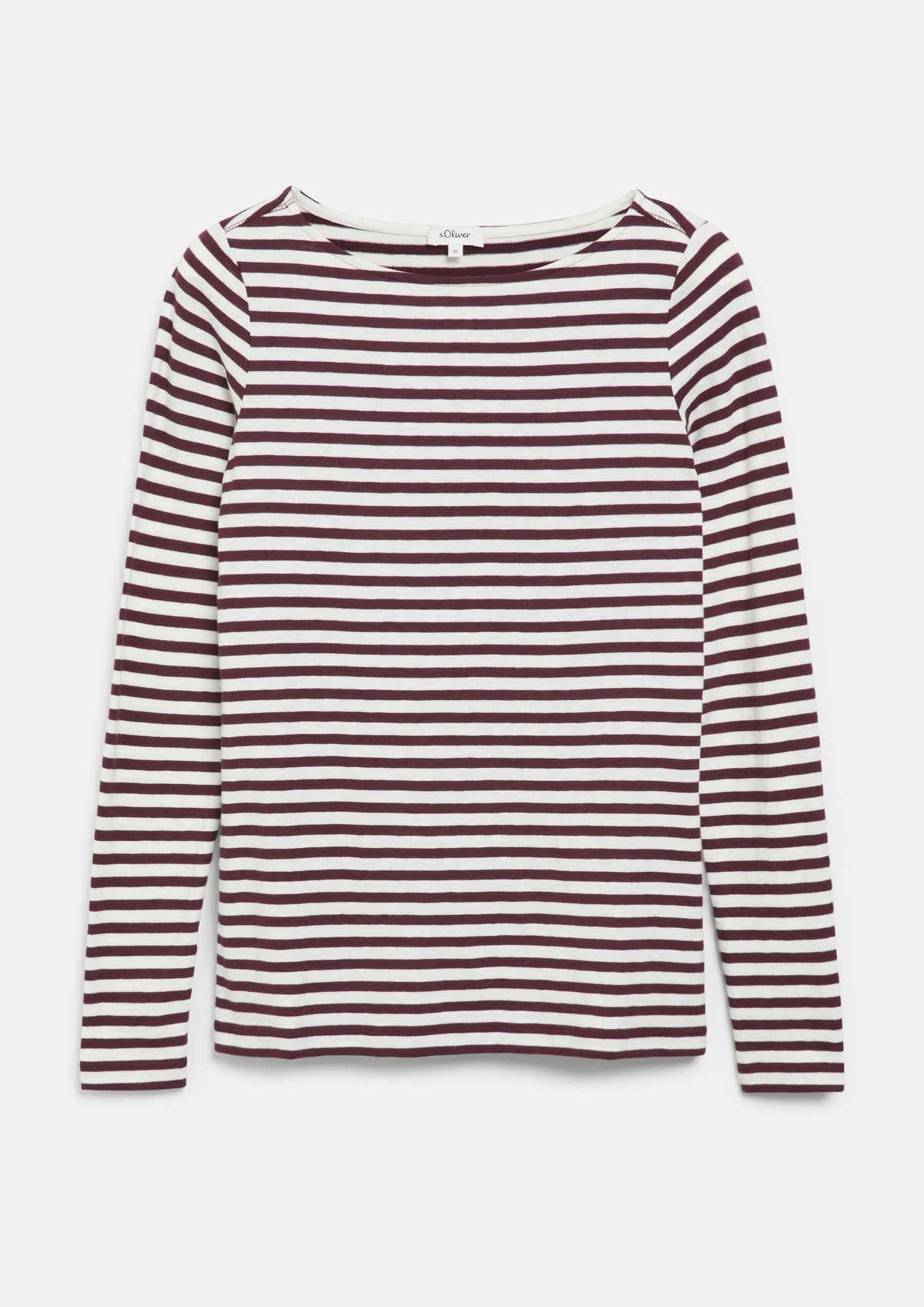 s.Oliver - Gestreiftes Flammgarn-Langarmshirt mit U-Boot-Ausschnitt - Farbe: Beige/Rot beige, rot