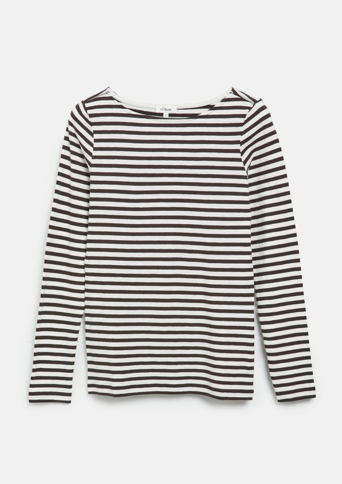 s.Oliver - Gestreiftes Flammgarn-Langarmshirt mit U-Boot-Ausschnitt - Farbe: Beige/Braun beige, braun
