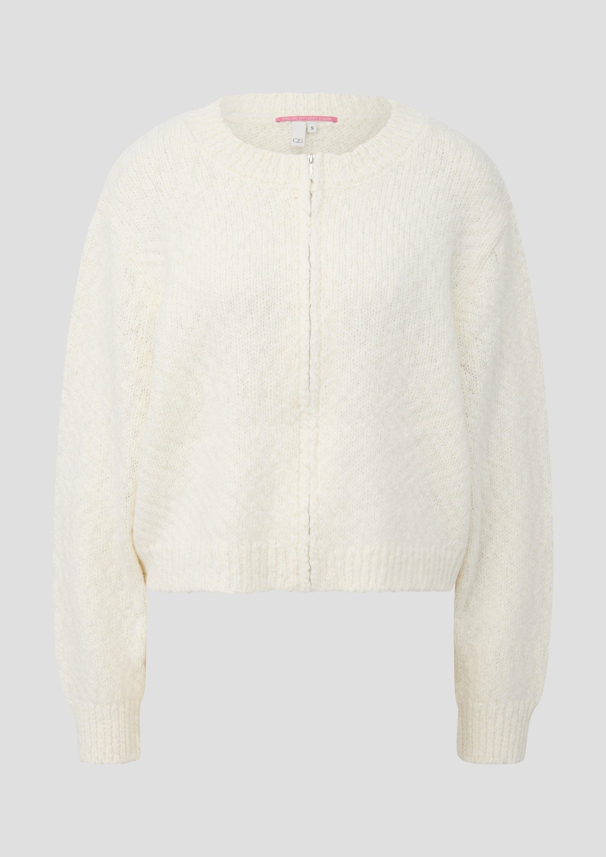 QS - Weiche Strickjacke mit Reißverschluss - Farbe: Creme creme