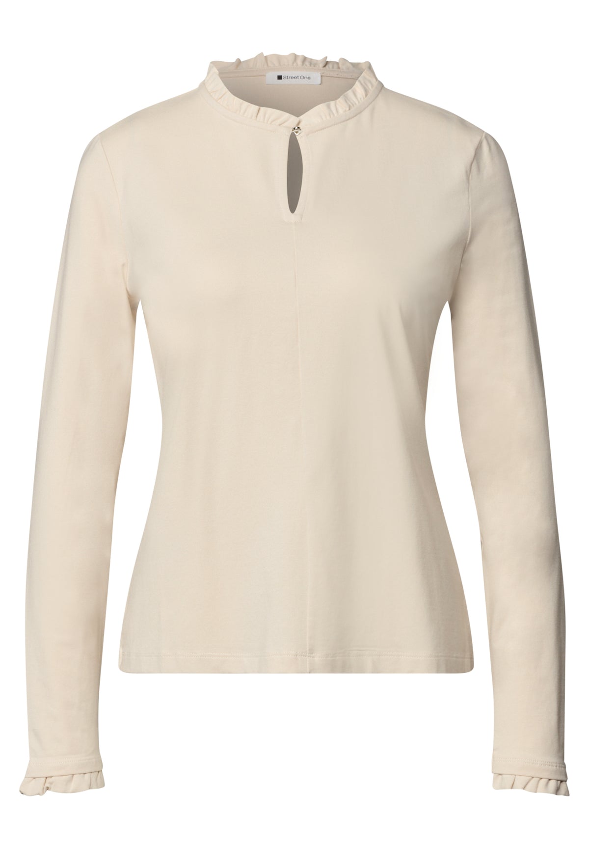 Street One Damen Basic Shirt mit Rüschen und Cut-out - Beige pure beige