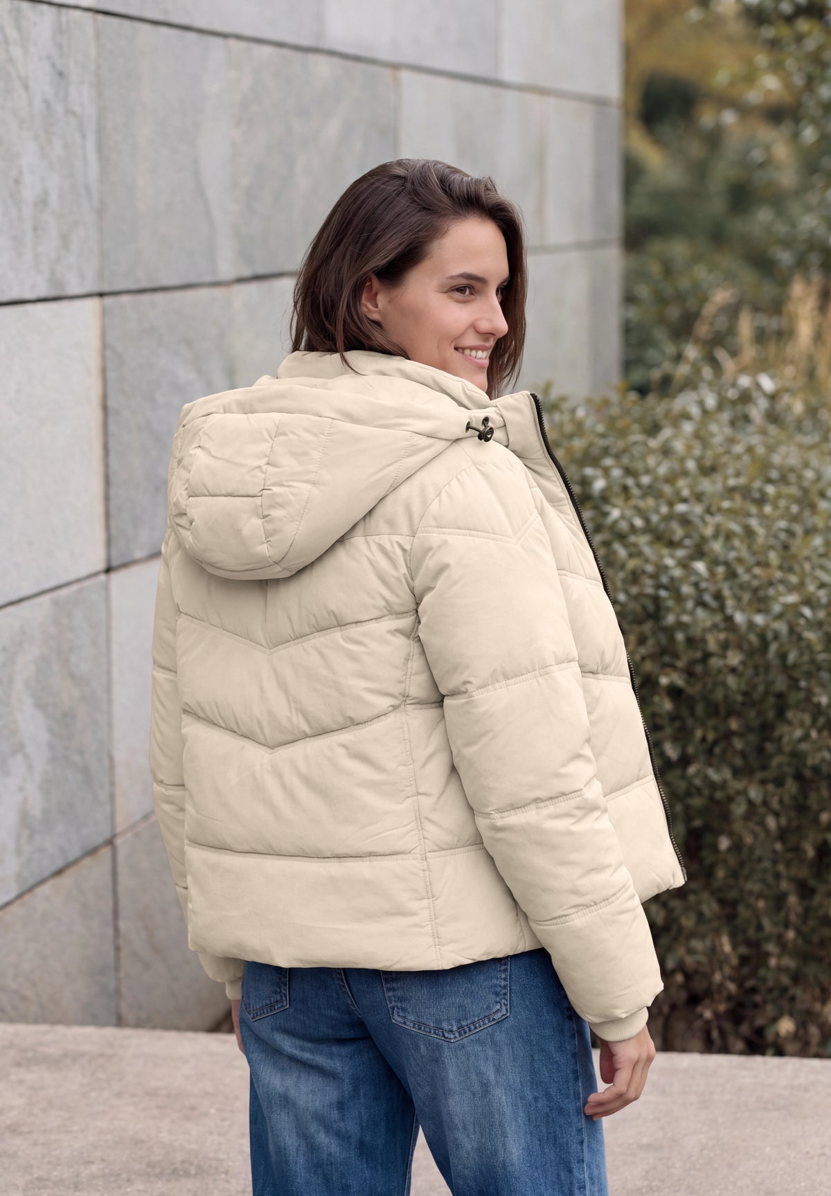 CECIL Damen Steppjacke mit Kapuze und Twilldetails - Puderbeige powder beige