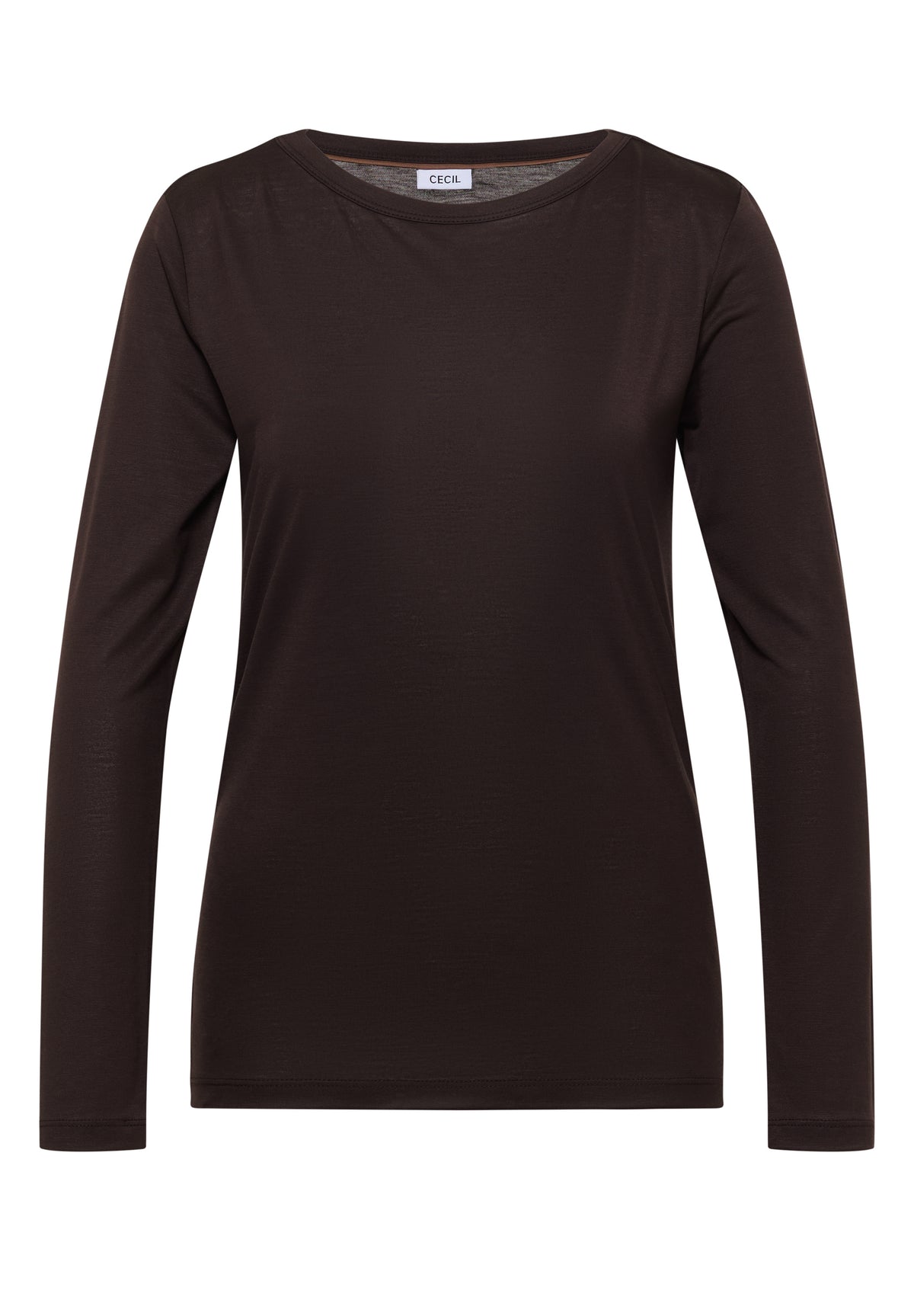CECIL Damen Lyocell-Langarmshirt mit U-Boot-Ausschnitt - Trüffelbraun truffle brown