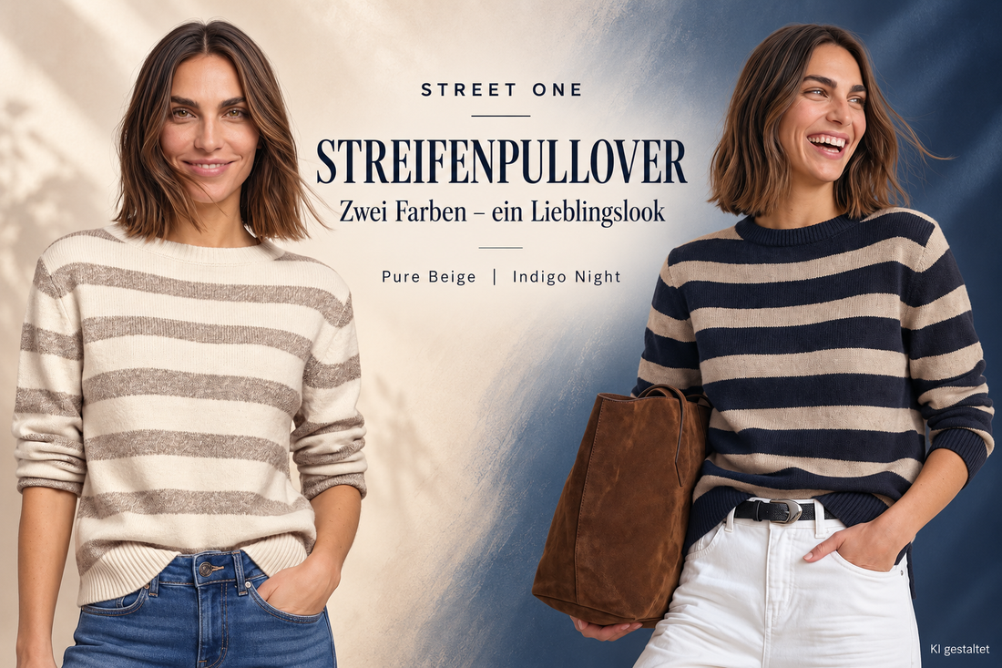 Street One Streifenpullover mit Boat Neck in zwei Farben