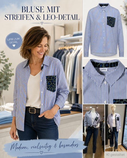 CECIL Bluse B346839-21838 – Streifen treffen Leo-Detail
