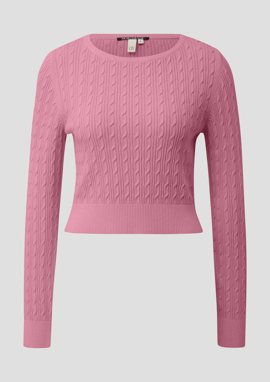 QS - Verkürzter Pullover mit Zopfmuster - Farbe: Rosa