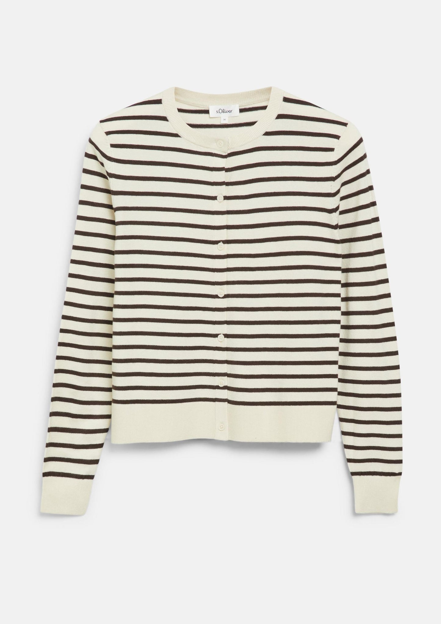 s.Oliver - Geringelte Strickjacke mit Knopfleiste - Farbe: Dunkelbraun