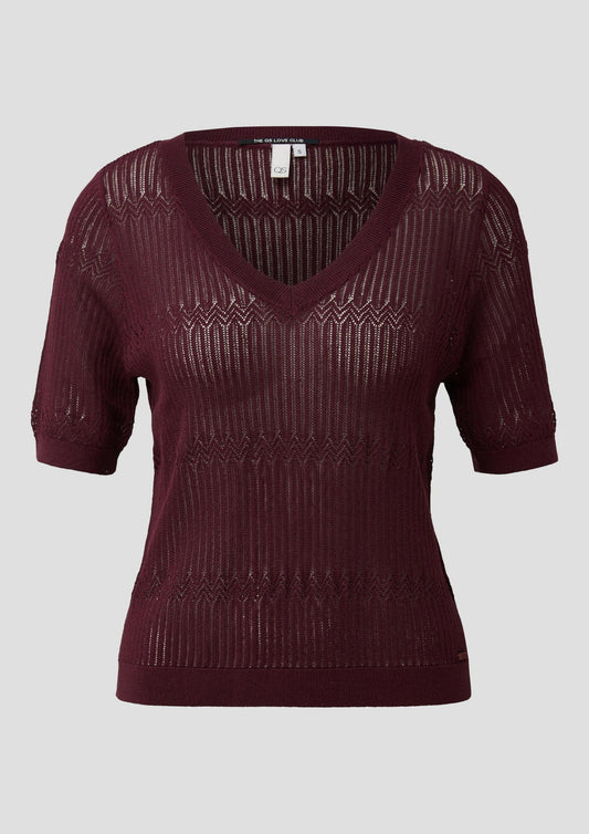 QS - Leicht transparentes Strickshirt - Farbe: Bordeaux
