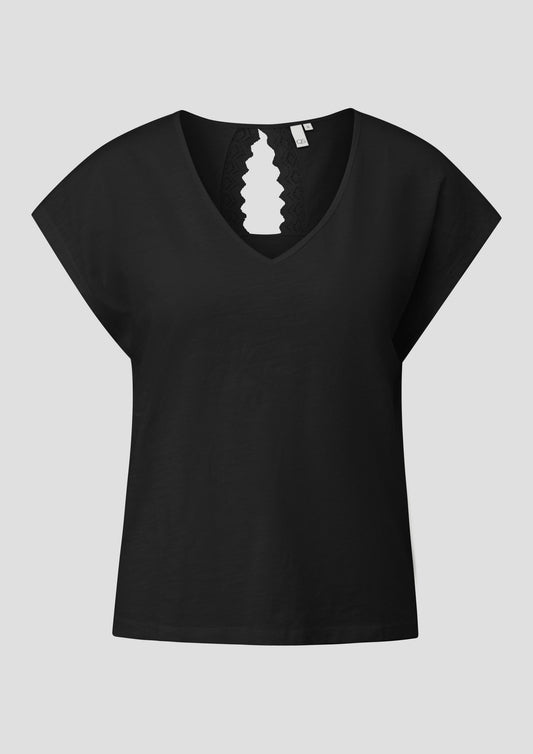 QS - T-Shirt mit Spitzendetail - Farbe: Schwarz