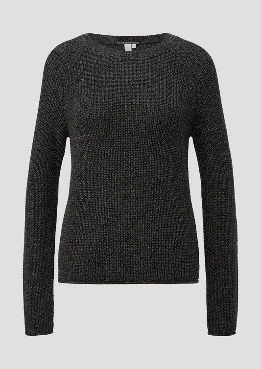 QS - Pullover mit Rippstruktur und Rollkanten - Farbe: Dunkelgrau