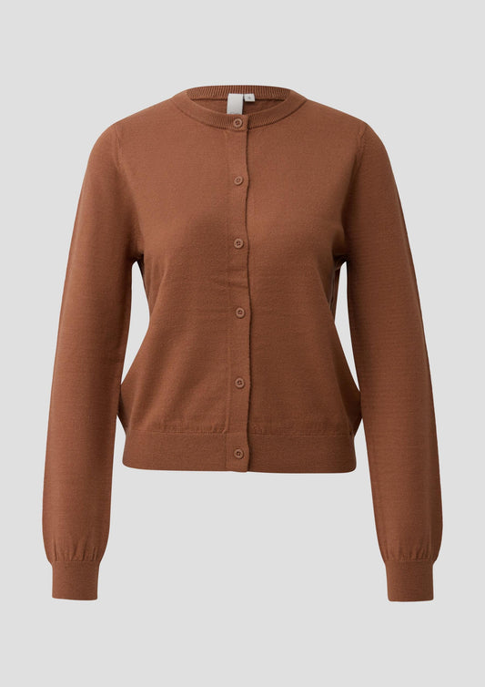 QS - Viskosemix-Strickjacke - Farbe: Cognac