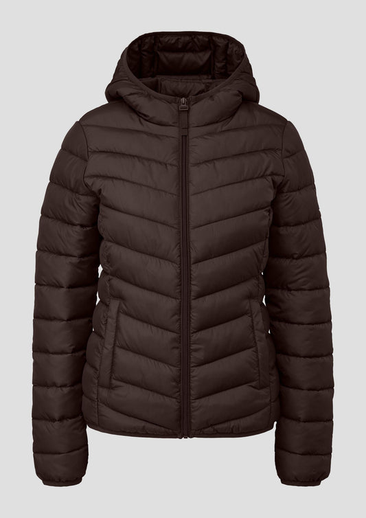 QS - Leichte Steppjacke mit Kapuze - Farbe: Dunkelbraun