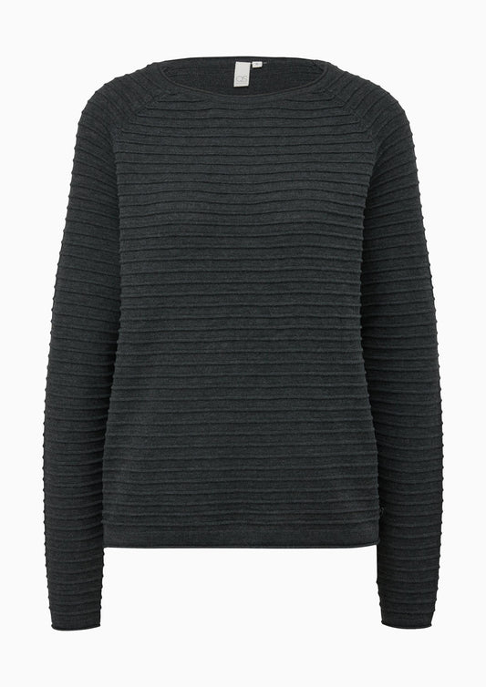 QS - Pullover mit Strukturmuster aus Viskosemix - Farbe: Dunkelgrau