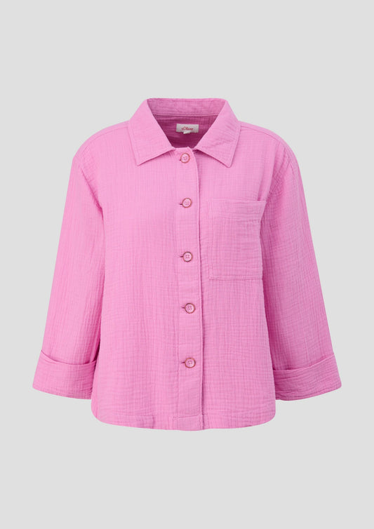 s.Oliver - Baumwollhemd mit Crêpestruktur - Farbe: rosa