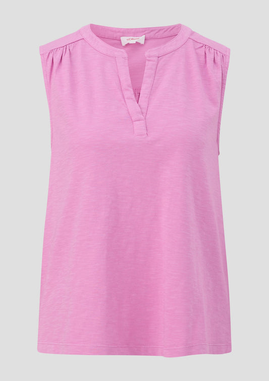 s.Oliver - Ärmelloses Jersey-Shirt mit Tunika-Ausschnitt und Raffung - Farbe: rosa