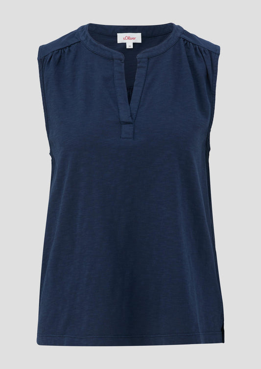 s.Oliver - Ärmelloses Jersey-Shirt mit Tunika-Ausschnitt und Raffung - Farbe: tiefblau