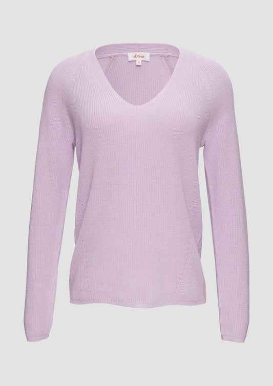 s.Oliver - Strickpullover mit V-Ausschnitt und Raglan-Ärmeln - Farbe: lavendel