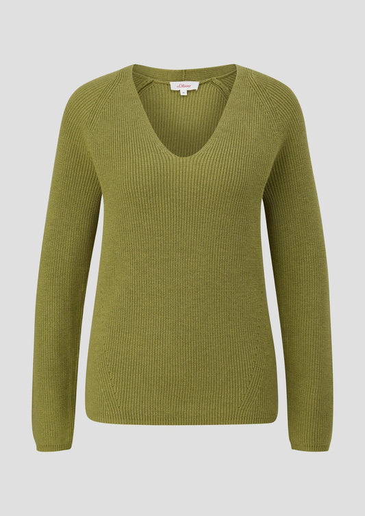 s.Oliver - Strickpullover mit V-Ausschnitt und Raglan-Ärmeln - Farbe: guacamole