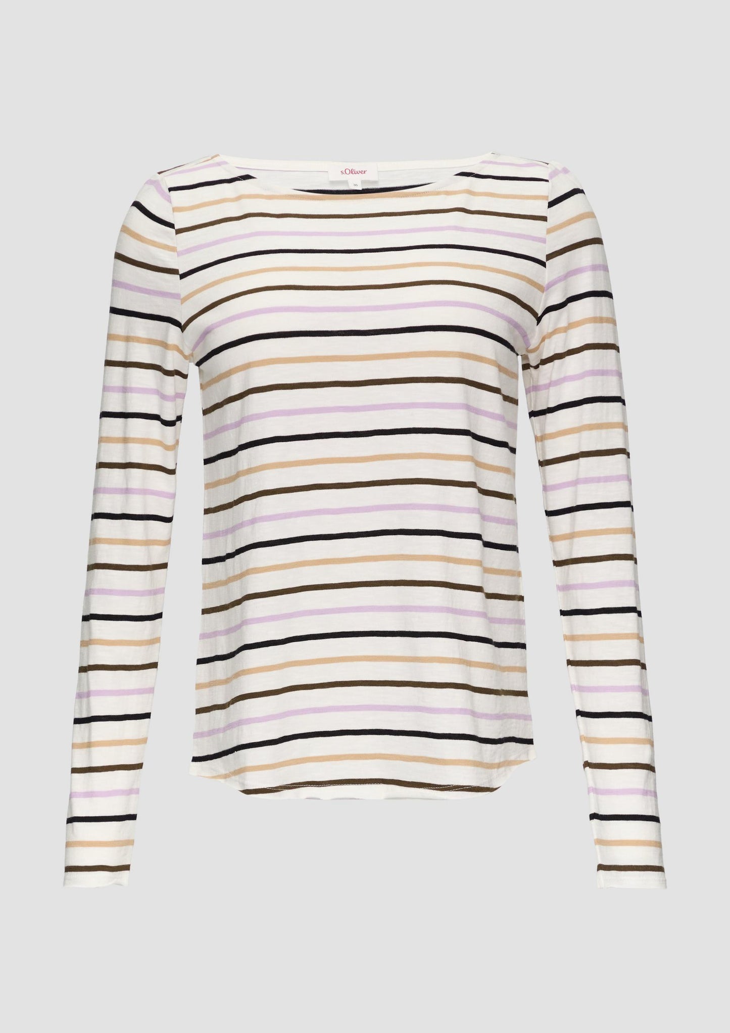 s.Oliver - T-Shirt mit U-Boot-Ausschnitt und offenen Kanten - Farbe: creme