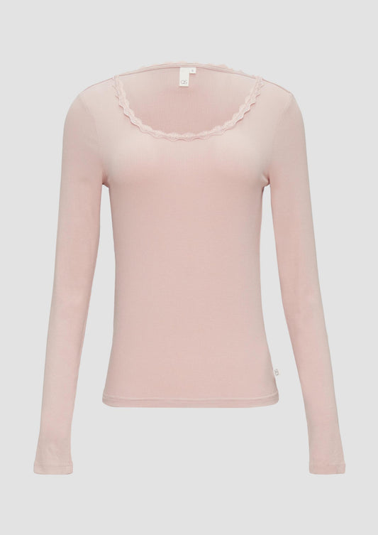 QS - Rippshirt aus Viskosemix mit Spitzendetail - Farbe: perlmuttrosa