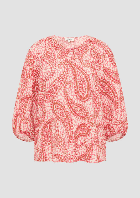 s.Oliver - Strukturierte Relaxed-Fit-Bluse mit Raffungen und Raglanärmeln - Farbe: himbeere