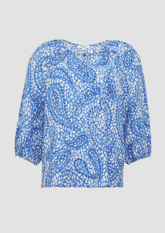 s.Oliver - Strukturierte Relaxed-Fit-Bluse mit Raffungen und Raglanärmeln - Farbe: royalblau