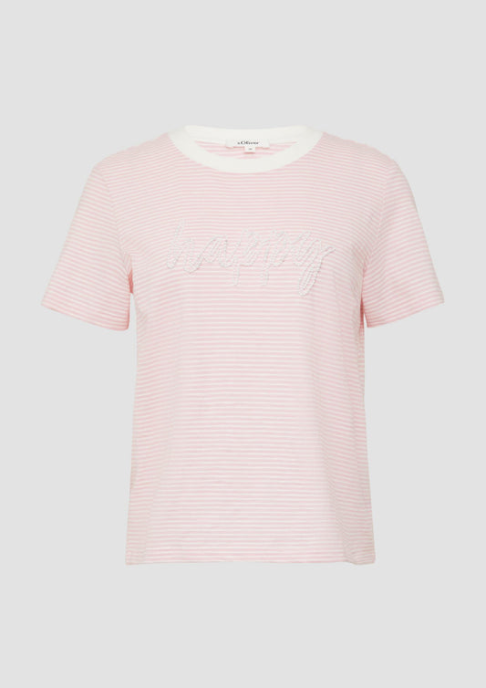s.Oliver - Streifenshirt mit Schmuckperlen - Farbe: zartrosa