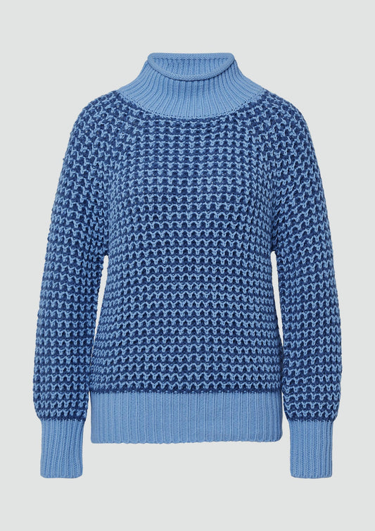 s.Oliver - Gemusterter Strickpullover mit Stehkragen im Relaxed Fit - Farbe: arktisblau