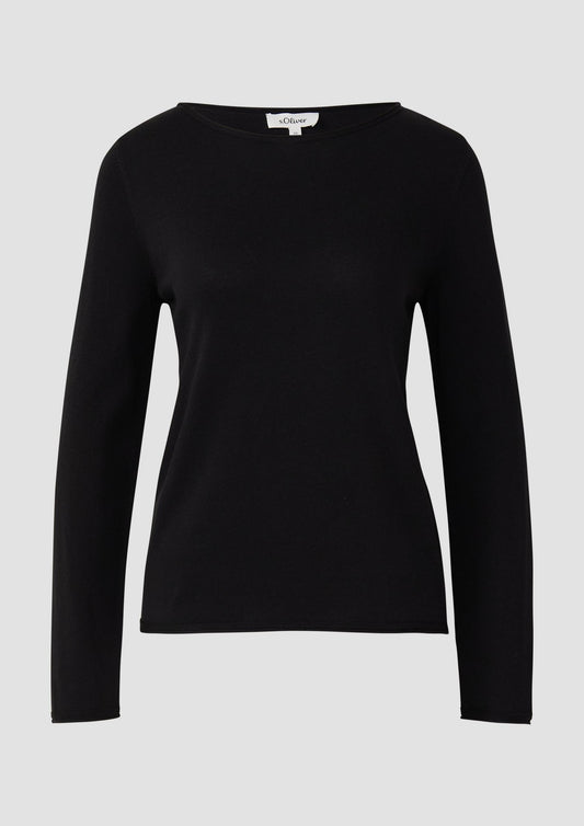 s.Oliver - Weicher Feinstrickpullover mit Rollkanten - Farbe: Schwarz