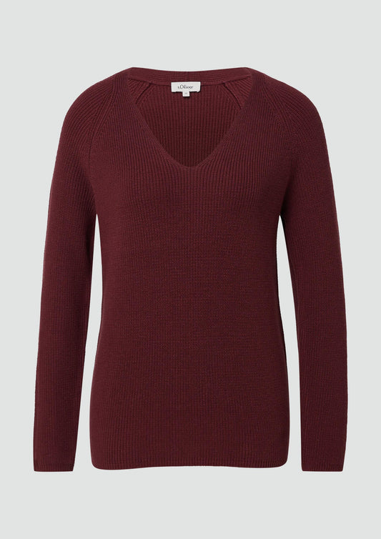 s.Oliver - Strickpullover aus Baumwollmix mit V-Ausschnitt - Farbe: bordeaux