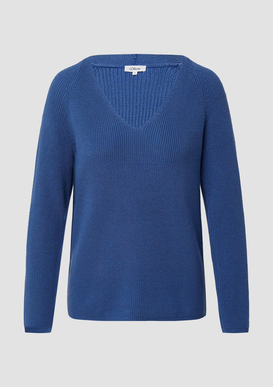 s.Oliver - Strickpullover aus Baumwollmix mit V-Ausschnitt - Farbe: blau